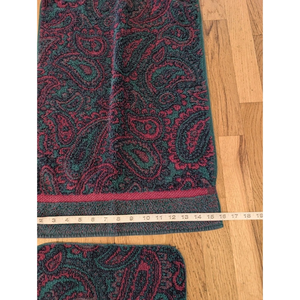 VTG Fieldcrest Royal Velvet Towel Set Paisley Green Burgundy Bath Hand Washcloth - Picture 9 of 11
